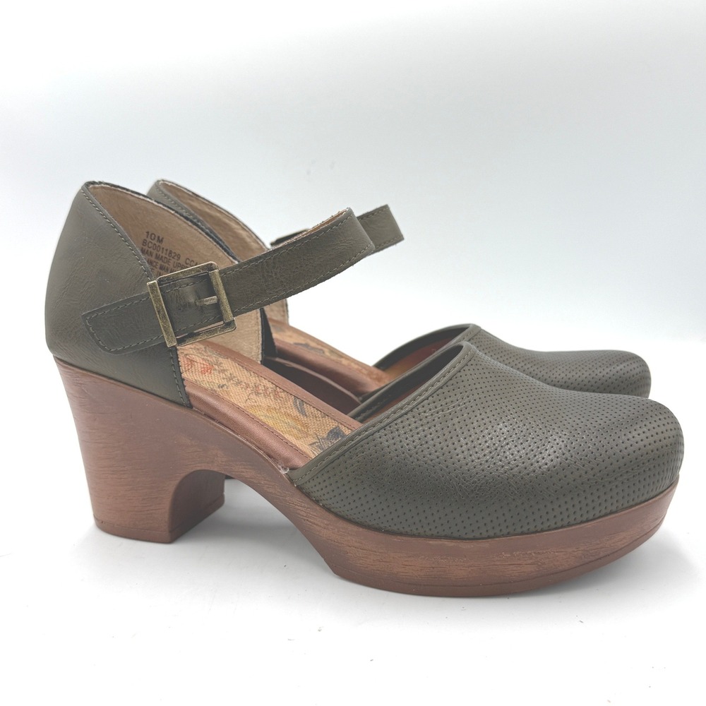 Baretraps Mary Jane Clogs Womens 10M Olive Green Perforated Platform Heels
